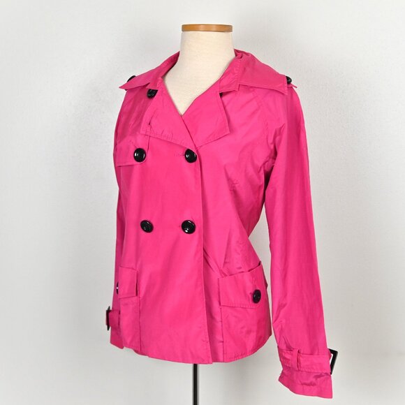 Chico's 70s Retro Preppy Lightweight Windproof Magenta Short Trench Coat Size 1 - Picture 1 of 16